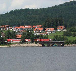 Train near the shores of Lake Schluchsee